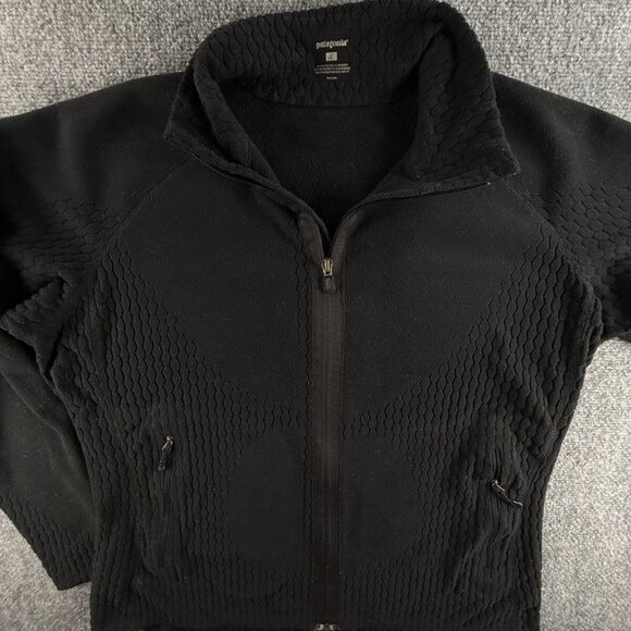 Patagonia Fleece Jacket Women Full Zip Black Large Soft Stretch Spandex Pockets - Picture 1 of 14
